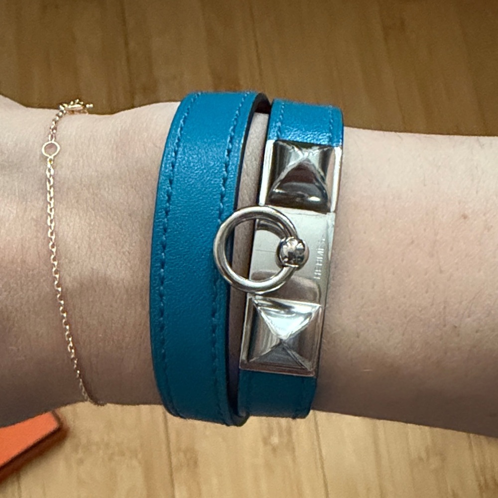 Vintage Rare Hermes Double Tour Rivale Leather Bracelet